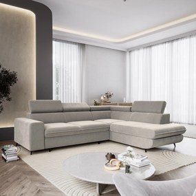 Masseno Narożnik VELISS z funkcją spania i pojemnikiem na pościel Narozniki L, Rozkładana sofa - Jasnoszary, CASTEL 80