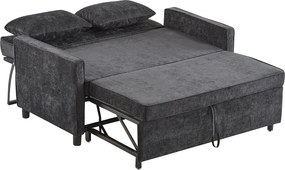 Ciemnoszara sofa 2-osobowa - Sofa do salonu z regulowanym oparciem i funkcją rozkładania - 2 poduszki i podłokietniki - tkanina szenilowa