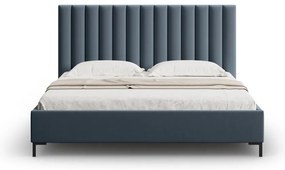 Ciemnoniebieskie tapicerowane łóżko dwuosobowe ze schowkiem i stelażem 180x200 cm Casey – Mazzini Beds