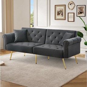 Szara sofa 2-osobowa - sofa z regulowanym oparciem i podłokietnikami - 6 metalowych nóg - do salonu i sypialni