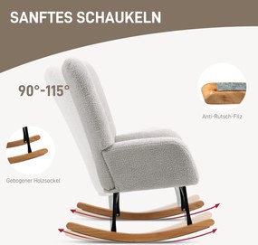 HOMCOM Fotel huśtawkowy, miękki pokrowiec, grube poduszki, antypoślizgowy, Jasnoszary