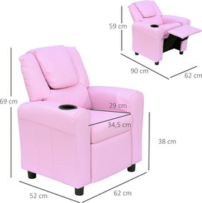 HOMCOM Fotel dziecięcy mini fotel sofa dla dzieci wiek 3-6 lat funkcja leżaka kolor różowy