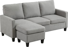HOMCOM Narożna sofa z funkcją spania, 3-osobowa sofa z pojemnikiem na pościel i poduszkami, narożna kanapa, sofa w kształcie L, pokrycie tkaninowe, Szary