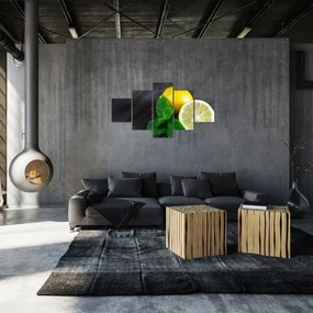 Obraz cytryn i mięty na stole (125x70 cm)