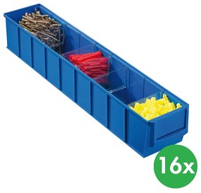 Allit Plastikowy pojemnik do regału ShelfBox typ C - 91 x 500 x 81 mm, 16 szt., niebieski