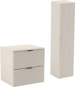 Kaszmirowy Zestaw Łazienkowy 60cm Szafka Blat Słupek Ryflowane Fronty