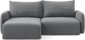 Szary aksamitny rozkładany/ze schowkiem narożnik (lewostronny/z szezlongiem) Kalena – Makamii