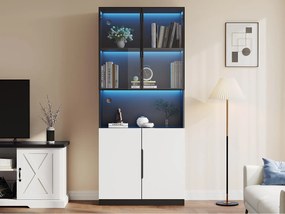 Witryna 80x30x200 cm z LED - 4 drzwi (2 drzwi szklane) - Biała i Czarna