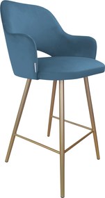 Hoker Milano krzesło barowe tkanina Welur podstawa metalowa : Kolor nogi - Złota stożek, Kolor tkaniny - VELVET - MG33, Typ siedziska - Siedzisko stałe
