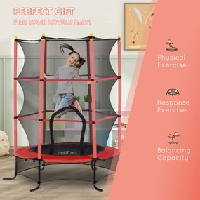 HOMCOM Trampolina dla dzieci, Ø163 cm, z siatką bezpieczeństwa, do użytku wewnątrz i na zewnątrz, do 50 kg, Stal, Plastik, Czerwona