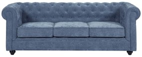 Kanapa 3-osobowa z niebieskiej tkaniny CHESTERFIELD