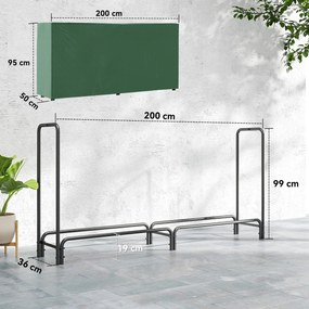 Outsunny Stojak na drewno kominkowe, 0,6 m³, z pokrywą, malowany proszkowo metal, do 200 kg, Czarny/Ciemnozielony