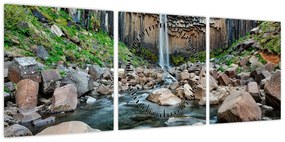 Obraz - Wodospad Svartifoss, Islandia (z zegarem) (90x30 cm)