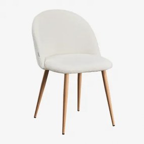 Zestaw 4 Tapicerowanych Krzeseł Do Jadalni Z Tkaniny Bouclé Kana Deluxe Natural Wood & Bouclé White - Sklum