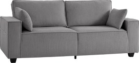 HOMCOM 218 cm 3-osobowa sofa, nowoczesna sofa w stylu sztruksowym z sprężynami kieszeniowymi, szerokimi podłokietnikami i 2 poduszkami, jasnoszara | Aosom PL