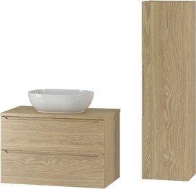 Zestaw do Łazienki 80cm Szafka z Blatem Umywalka Słupek Dąb Olejowany Etna