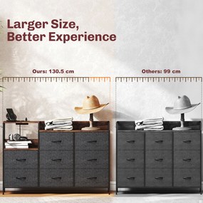 HOMCOM Komoda z 8 materiałowymi szufladami, stalowy stelaż, stacja ładowania, Rustykalny-Brąz+Czarny | Aosom PL