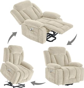 Regulowane elektryczne fotel masujący 95x94x107cm - Funkcje masażu i grzania - Boczne kieszenie - Uchwyt na kubek i porty USB - Beżowy