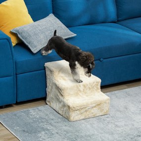 PawHut Składana Drabinka dla Zwierząt Domowych, 3 Stopnie, Pokrycie z Pluszu, Płyta Wiórowa, 46 x 35 x 35 cm, Beżowa