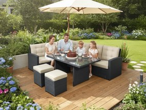 Duży narożnik z technorattanu (narożnik, wysoki stół, 2 x pufa) BOSCO szary