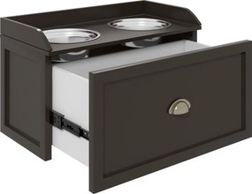 PawHut Stacja Karmienia dla Psów, Podwyższone Miski, 2 Miski ze Stali Nierdzewnej, 1 Szuflada, 60 x 30 x 36 cm, Brązowy