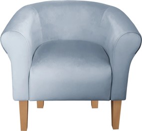 Fotel Milo tkanina Welur wygodny fotel tapicerowany do salonu i sypialni : Kolor nogi - Drewno, Kolor tkaniny - VELVET - BL06, Wysokość nogi - 20 cm