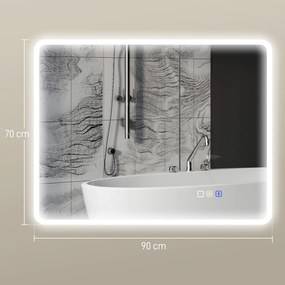 HOMCOM Lustro łazienkowe LED Bluetooth 70x90 cm podświetlane antypara głośnik 3 kolory światła dotykowe ścienne prostokątne | Aosom PL