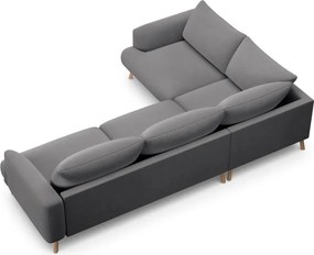 Szary aksamitny narożnik (lewostronny/w kształcie litery L) Naomi – Micadoni