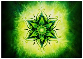 Obraz - Kwiatowa mandala na zielonym tle (70x50 cm)