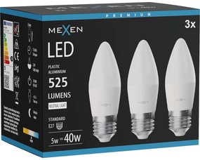Mexen Nova 3x żarówka LED E27, C37, 5W, Neutralna - 4000K, 525 lm - L102-E27-0540-01x03