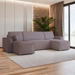 Masseno Narożnik PESANO z funkcją spania i pojemnikiem na pościel Narozniki U, Rozkładana sofa - Wrzosowy, MONOLITH 62
