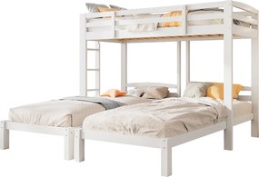 Potrójne łóżko piętrowe z podstawą z listew - 90x200cm - lite drewno - Białe