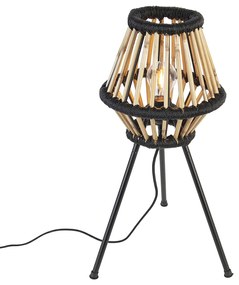 Rustykalna lampa stołowa na trójnogu z bambusa z czarnym wykończeniem - EvalinKolonialny Oswietlenie wewnetrzne