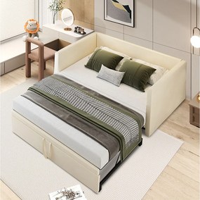 Składana sofa łóżko z beżowego aksamitu 90-180x200 cm, nowoczesny design, solidna, bez schowka, dla dorosłych i dzieci
