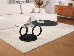 Ława JOLINE z obrotowym blatem – ceramika o wyglądzie marmuru i szkło hartowane – kolor czarny