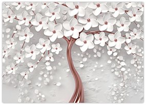 Obraz - Obraz białego drzewa z kwiatami, rosegold (70x50 cm)