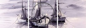 Obraz - Port, obraz olejny (z zegarem) (90x30 cm)