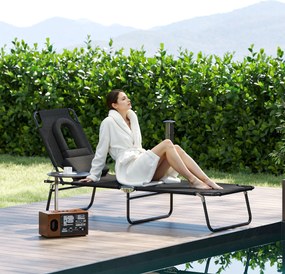 Outsunny Leżak z otworem na twarz i poduszką, składany, wodoodporny pokrowiec, metalowa rama, czarny | Aosom PL