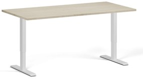 Biurko z regulacją wysokości, 160x80 cm, 1 silnik, biała podstawa, dąb naturalny