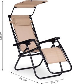 Składany leżak ogrodowy z regulowanym daszkiem Corfu 009, beżowy