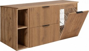 Zestaw szafek łazienkowych z koszem na pranie, Dąb Craft / Uchwyty Czarne, 120 x 57 x 46 cm