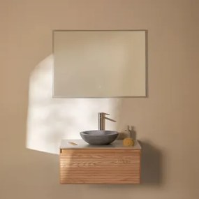 Zestaw Wiszących Mebli Łazienkowych Z Drewna Jesionowego Tedrik Popielaty Brąz & Okrągły Szary Cement Ø40 - Sklum