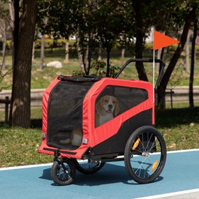 PawHut Przyczepa rowerowa dla dzieci, z odblaskami, 1 flaga, 170 cm x 77 cm x 90 cm, Czerwony