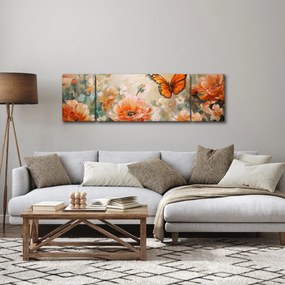 Obraz - Motyl i kwiaty, obraz olejny (170x50 cm)
