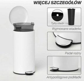 HOMCOM Kosz na śmieci 30L z pedałem kremowy odporny na plamy blokowana pokrywka do kuchni łazienki | Aosom PL