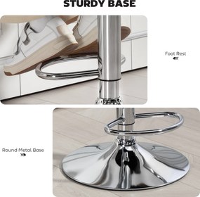 HOMCOM Hoker barowy, regulowany, obrotowy 360°, z metalowym stelażem, oparciem, podnóżkiem, 61x50x93-113 cm, czarny | Aosom PL