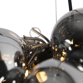 Designerska lampa wisząca czarna z przydymionym szkłem okrągła 8-świateł - Uvas