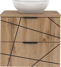 Szafka łazienkowa z nablatową umywalką Wood 02, dąb wotan, 60 cm - zestaw 2