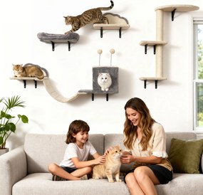 PawHut Zestaw drapaka montowanego na ścianie, powierzchnie ze sizalu, 4 części, dla 1-3 kotów, Beżowy