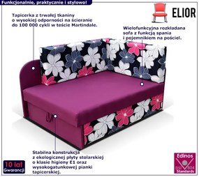 Fioletowy tapczan kubuś z motywem kwiatów- Paster 10X